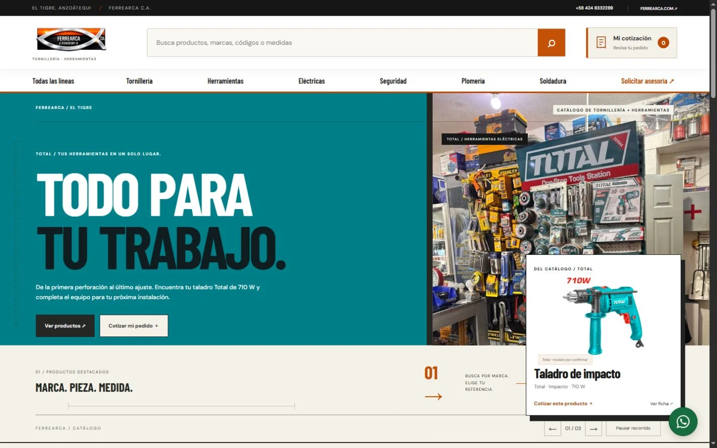Pantalla de la aplicación de Ferrearca · Catálogo