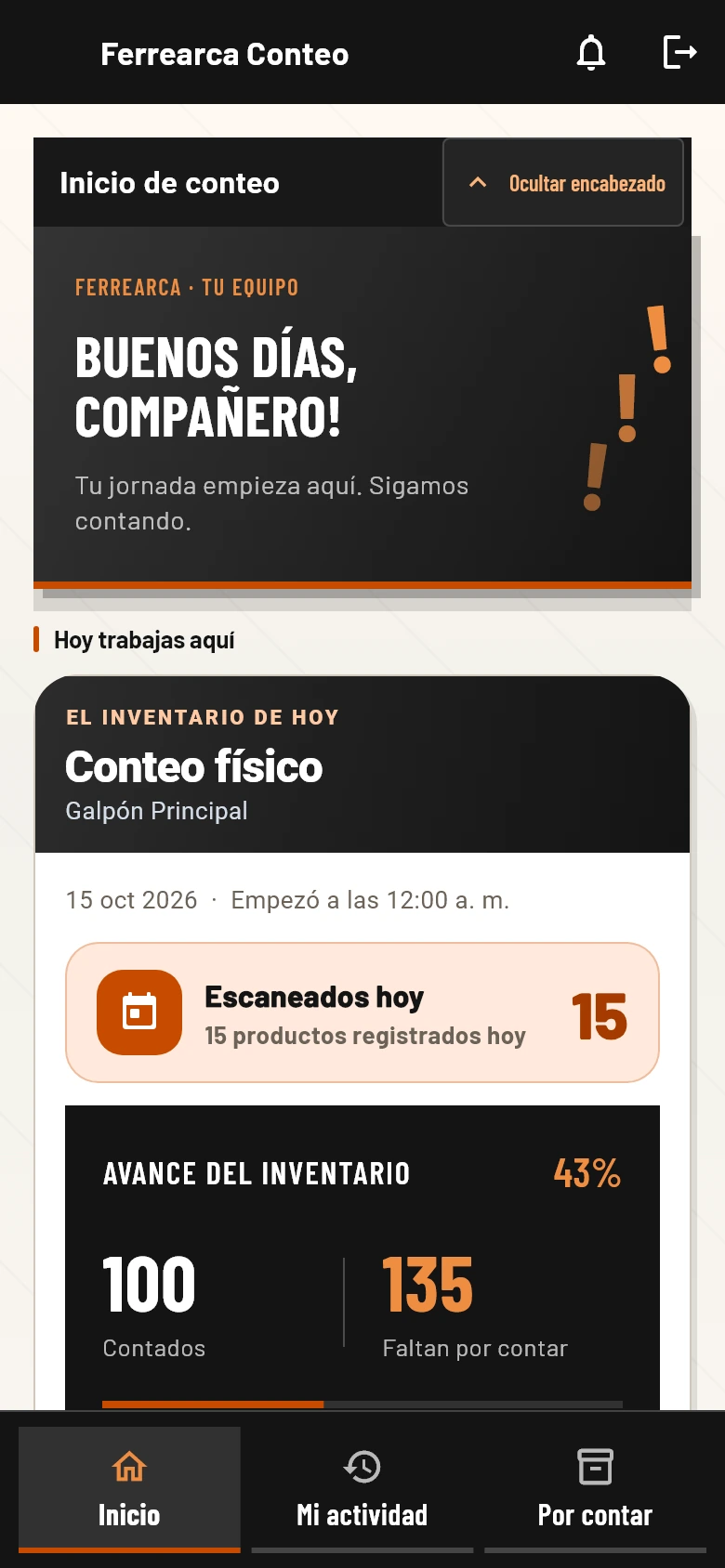 Pantalla de la aplicación de Ferrearca
