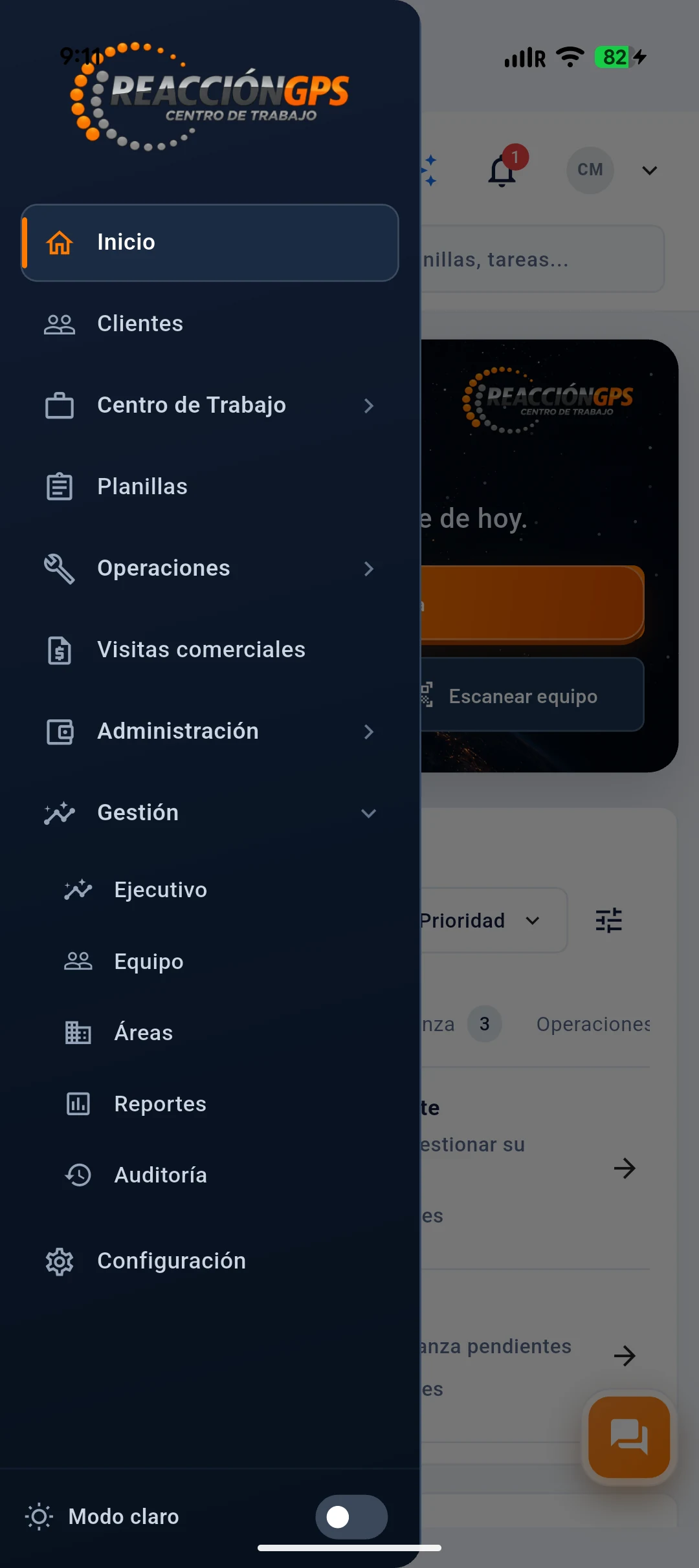 Pantalla de la aplicación de ReacciónGPS